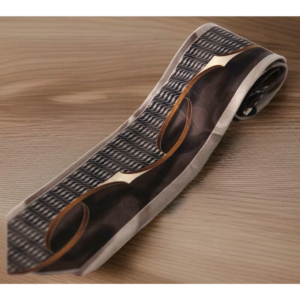 Stacy Adams Men's Neck Tie 4" Wide 60" Length Brown Taupe Grey Abstract 100%Silk